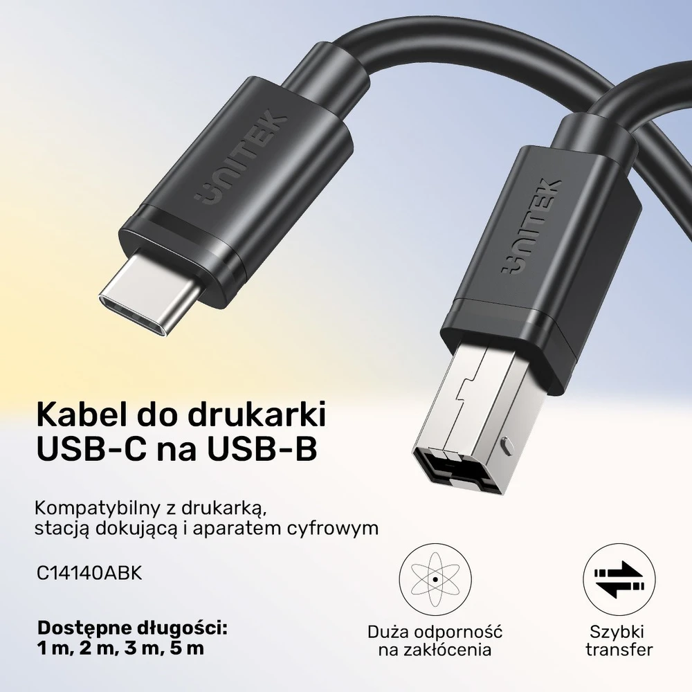 Unitek kabelis do drukarki USB C na USB B 2.0 juoda 1m