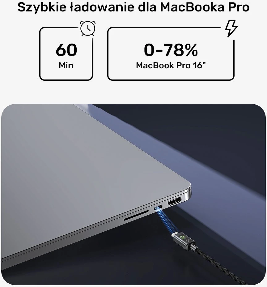 Unitek USB-C PD 60W 480Mbps kabelis su ekranu 2m su juoda pinta viela