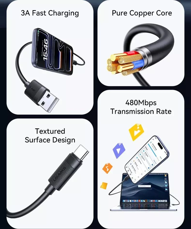 Kabelis USAMS U94 18W USB-C į USB-A 1m juodos spalvos