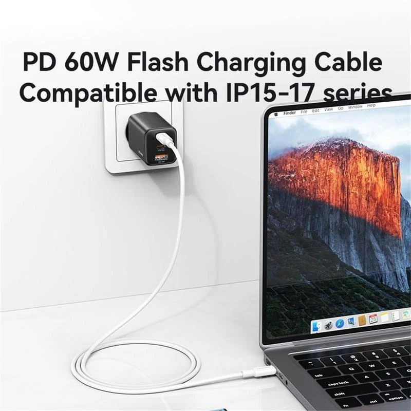 USAMS U90 kabelis 60W USB-C į USB-C baltos spalvos