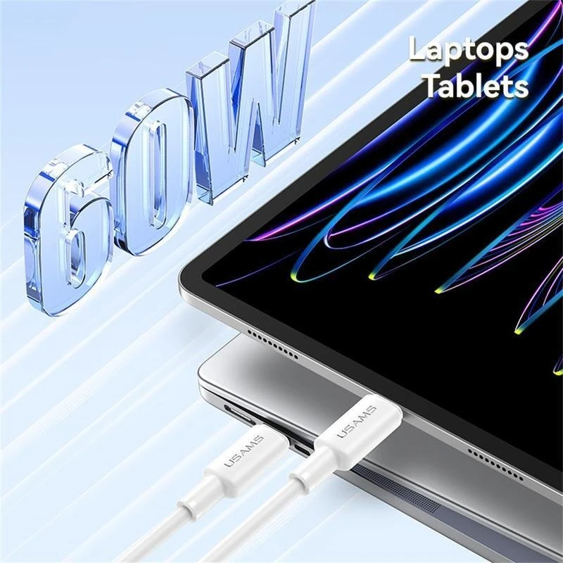 USAMS U90 kabelis 60W USB-C į USB-C baltos spalvos
