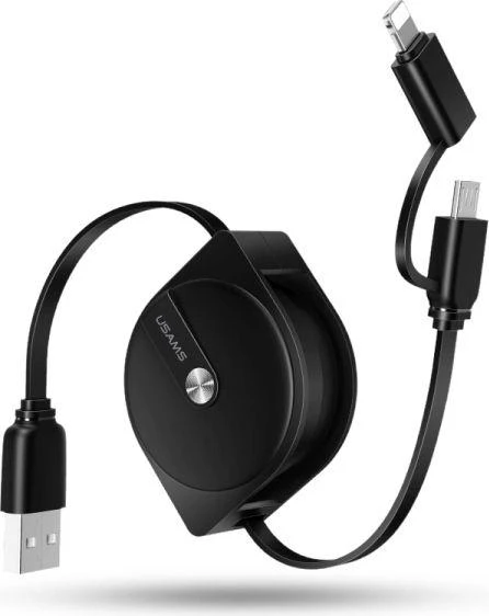 USAMS Kabelis zwijany U1 2w1 1m juoda/juodas (lightning/microUSB) SJ192USB01 (US-SJ192)