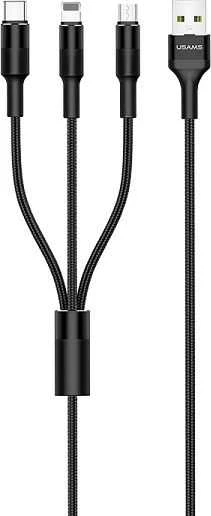 USAMS Braided U5 3-in-1 Kabelis 1.5m 2A juodos spalvos (Lightning/microUSB/USB-C) SJ2193IN101 (US-SJ219)