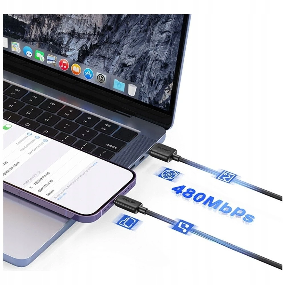 Kabelis USAMS KY Series US-SJ694 2.4A Lightning į USB-A 2m baltas
