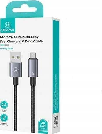 USAMS Kabelis USB į Micro-USB 2A 1.2m Greito įkrovimo plienas/tamsus SJ668USB01 (US-SJ668)