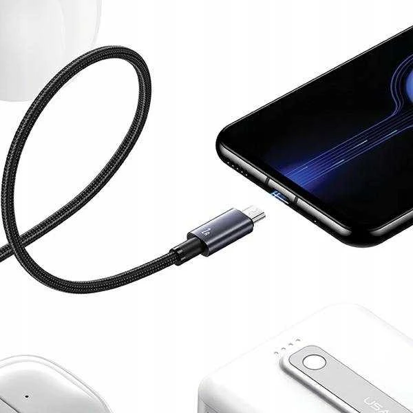 USAMS Kabelis USB į Micro-USB 2A 1.2m Greito įkrovimo plienas/tamsus SJ668USB01 (US-SJ668)