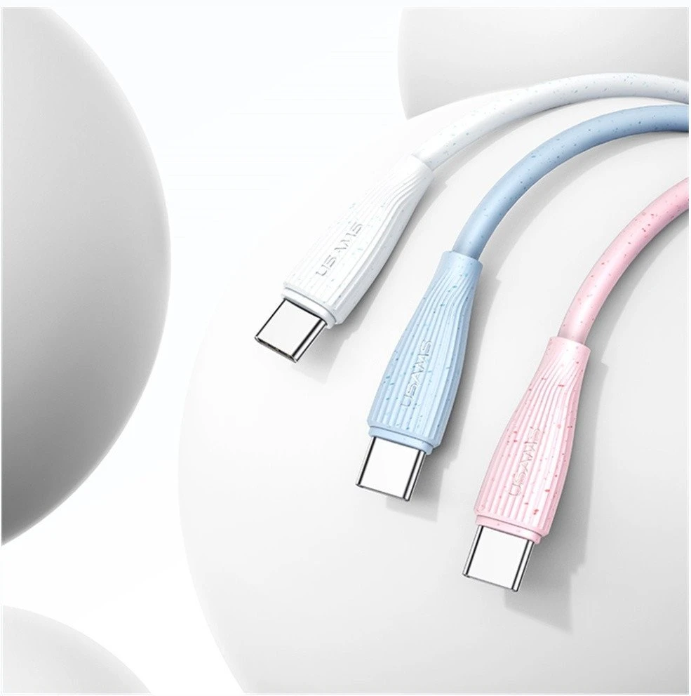Kabelis USAMS Žalias Series SJ714 18W 3A USB-A į USB-C 1m baltos spalvos
