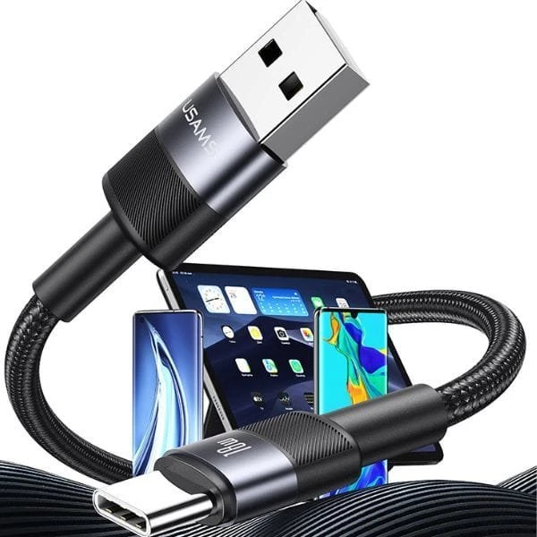 USAMS Kabelis USB į USB-C 3A 1.2m greito įkrovimo plienas/tamsus SJ718USBSG01 (US-SJ718)