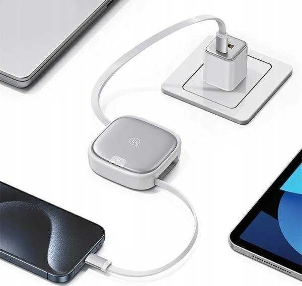 USAMS Kabelis rozwijany 3in1 su pudełkiem MicroUSB/USB-C/Lightning 60W violetinės spalvos SJ650USB03 (US-SJ650)