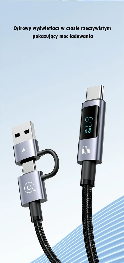 USAMS Kabelis 6in1 Fast charging 60W 1.2m Data Kabelis Digital dispay Aluminum Alloy Sufeng SJ71 Series