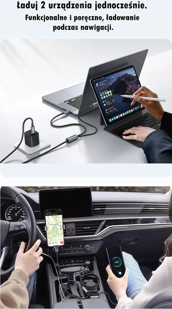 USAMS Kabelis 2in1 2xUSB-C 72W 1.2m Aluminum Alloy Data Kabelis Sufeng Series SJ740USB101 (US-SJ7
