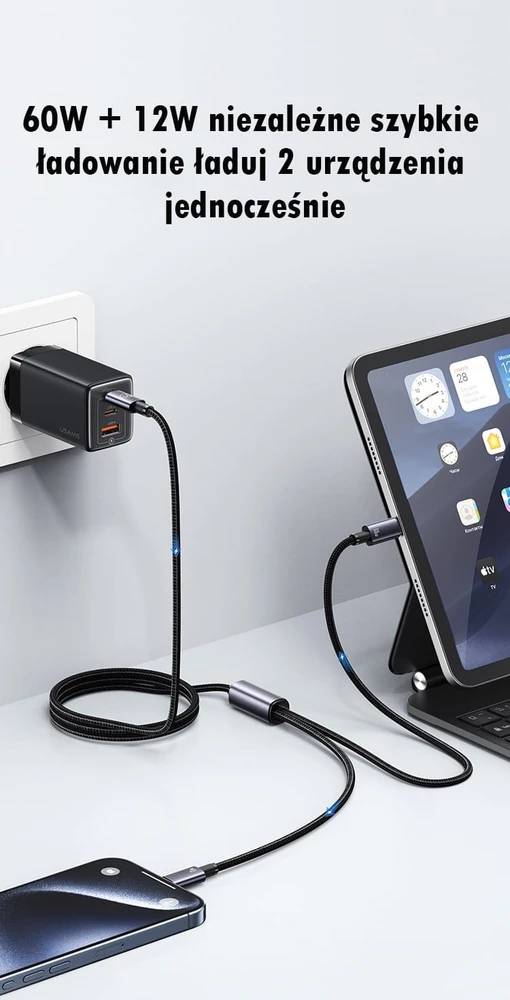 USAMS Kabelis 2in1 2xUSB-C 72W 1.2m Aluminum Alloy Data Kabelis Sufeng Series SJ740USB101 (US-SJ7