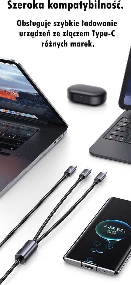 USAMS Kabelis 2in1 2xUSB-C 72W 1.2m Aluminum Alloy Data Kabelis Sufeng Series SJ740USB101 (US-SJ7