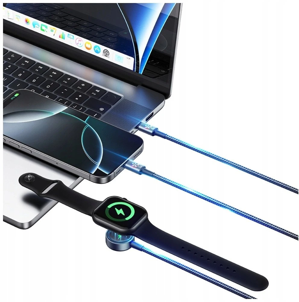 Cable USAMS Huan Series SJ754 72W USB-C to USB-C + USB-C + Belaidis įkroviklis skirtas watch tarnish