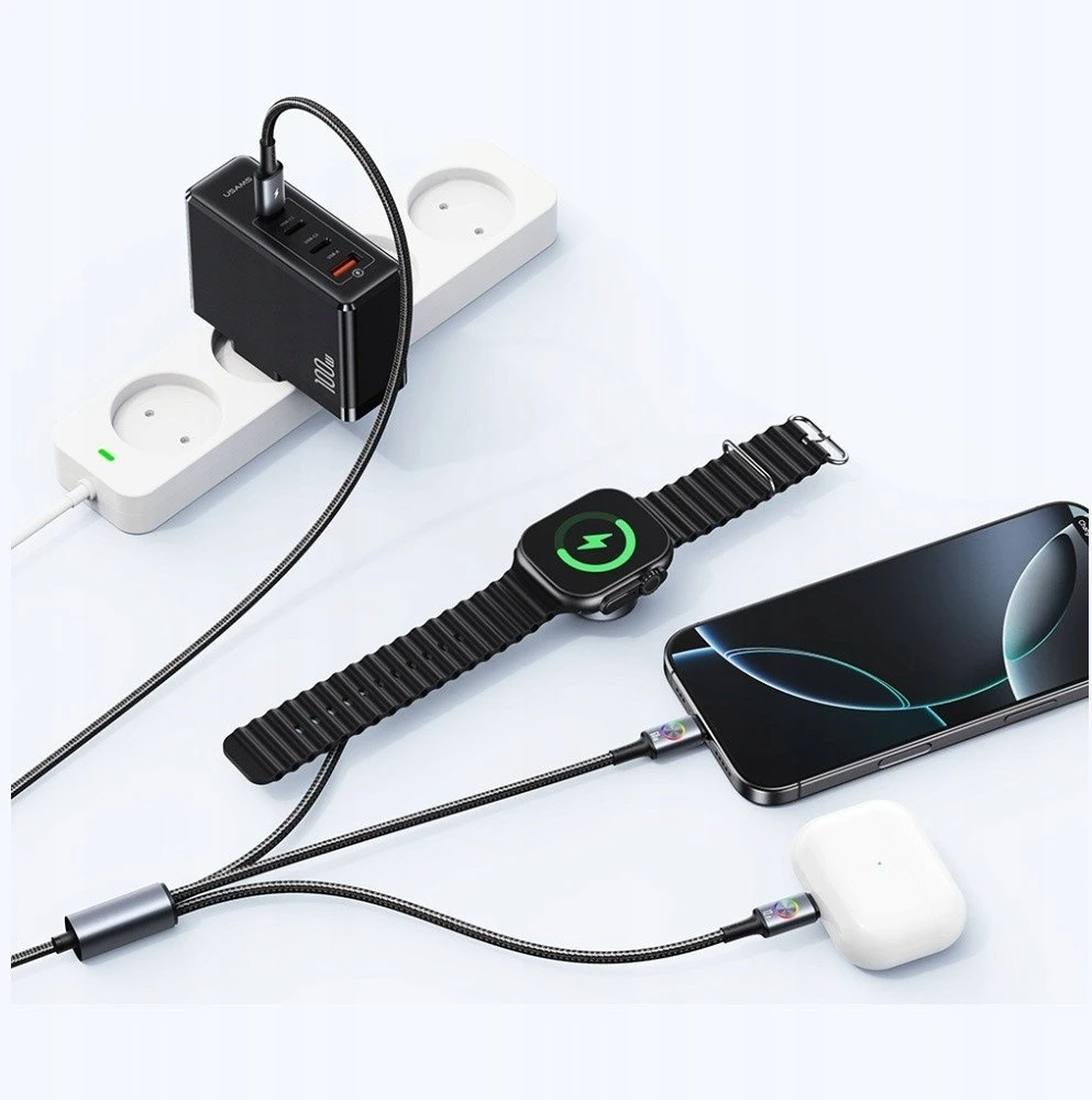 Cable USAMS Huan Series SJ754 72W USB-C to USB-C + USB-C + Belaidis įkroviklis skirtas watch tarnish