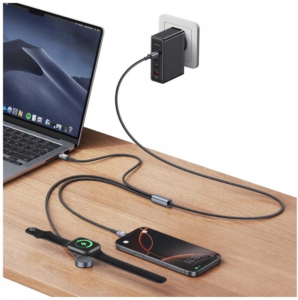 Cable USAMS Huan Series SJ754 72W USB-C to USB-C + USB-C + Belaidis įkroviklis skirtas watch tarnish