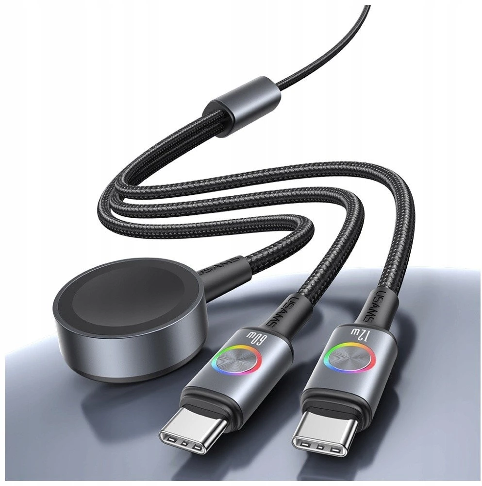 Cable USAMS Huan Series SJ754 72W USB-C to USB-C + USB-C + Belaidis įkroviklis skirtas watch tarnish