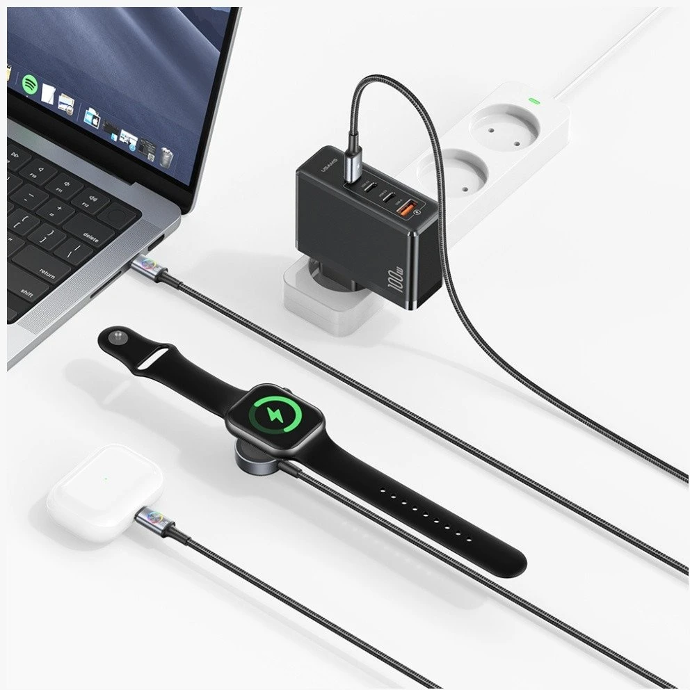 Cable USAMS Huan Series SJ754 72W USB-C to USB-C + USB-C + Belaidis įkroviklis skirtas watch tarnish