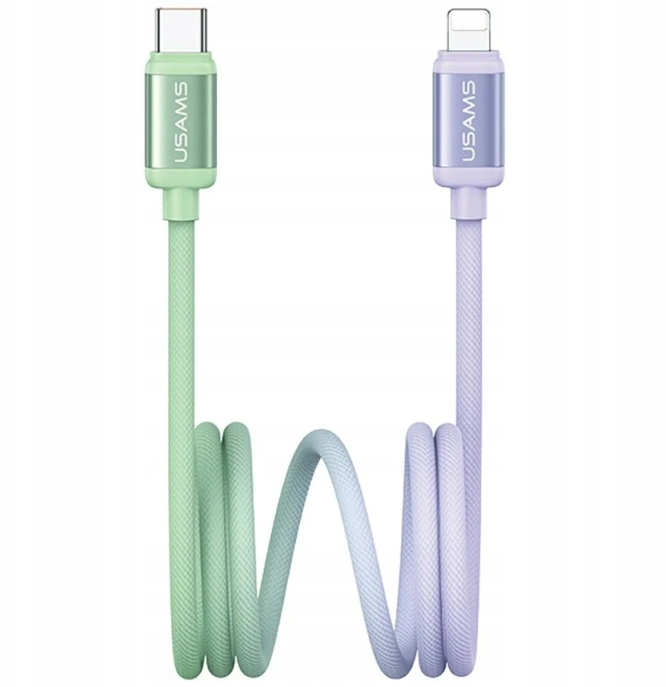 Kabelis USAMS Bicolor Series SJ757 PD 30W USB-C/Lightning 1.2m žalias and violetinė