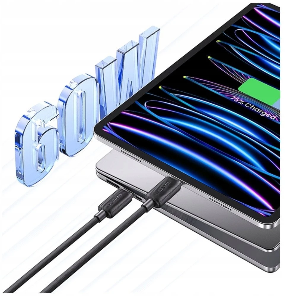 Kabelis USAMS KY Series US-SJ696 60W USB-C to USB-C 2m baltos spalvos