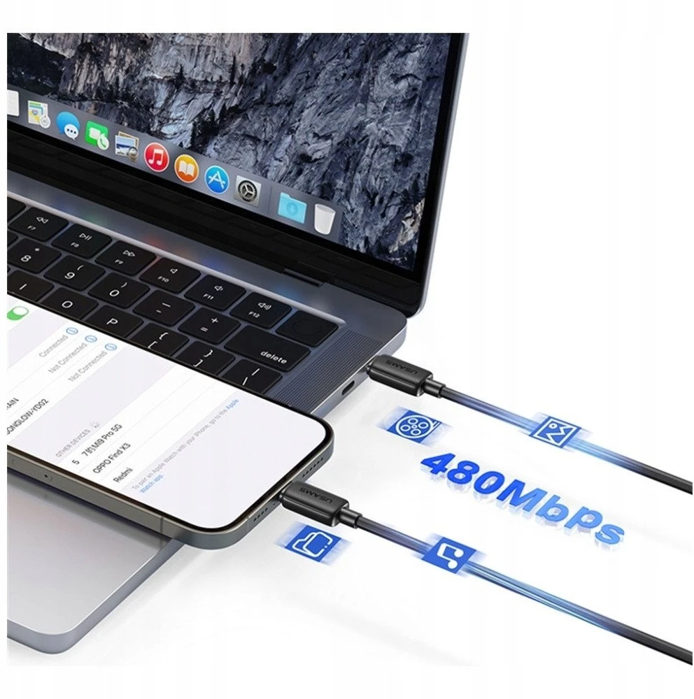 Kabelis USAMS KY Series US-SJ696 60W USB-C to USB-C 2m baltos spalvos