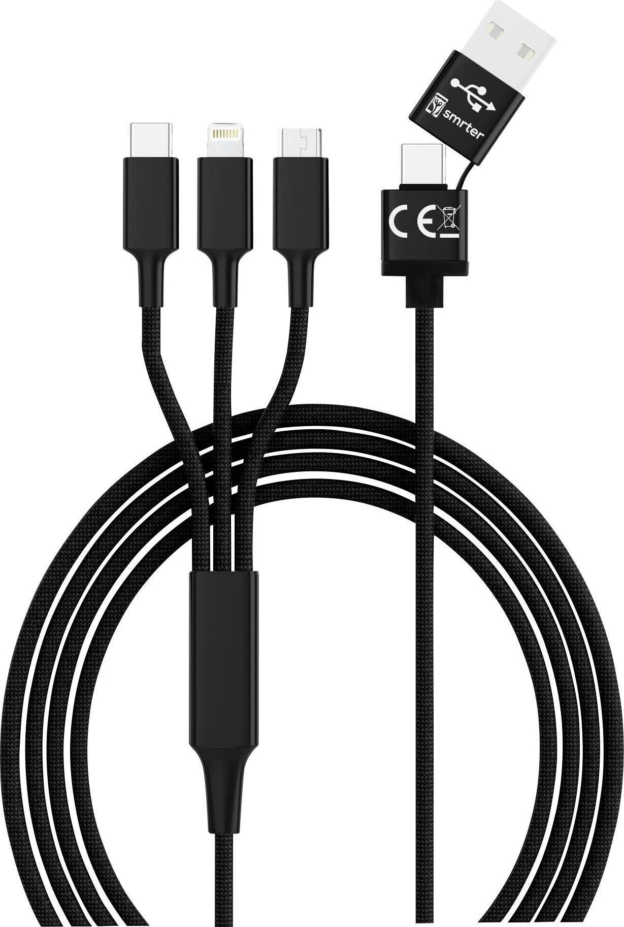 Kabelis USB USB-A + USB-C - USB-C + microUSB + Lightning 1,2 m Juodas (SMRTER_HYDRA_ULT_BK)
