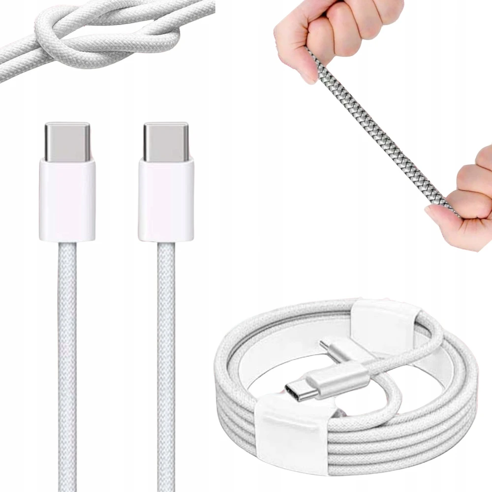 VEGA CABLE A2795 BRAIDED CABLE USB-C TO USB-C 60W 1M Baltas BULK