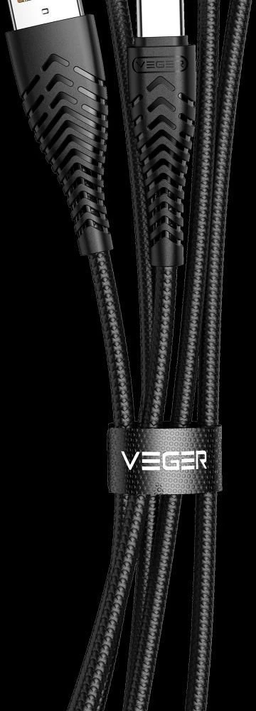 USB A tipo į USB C tipo kabelis VEGER 2,4A V104 1,2 m juodas