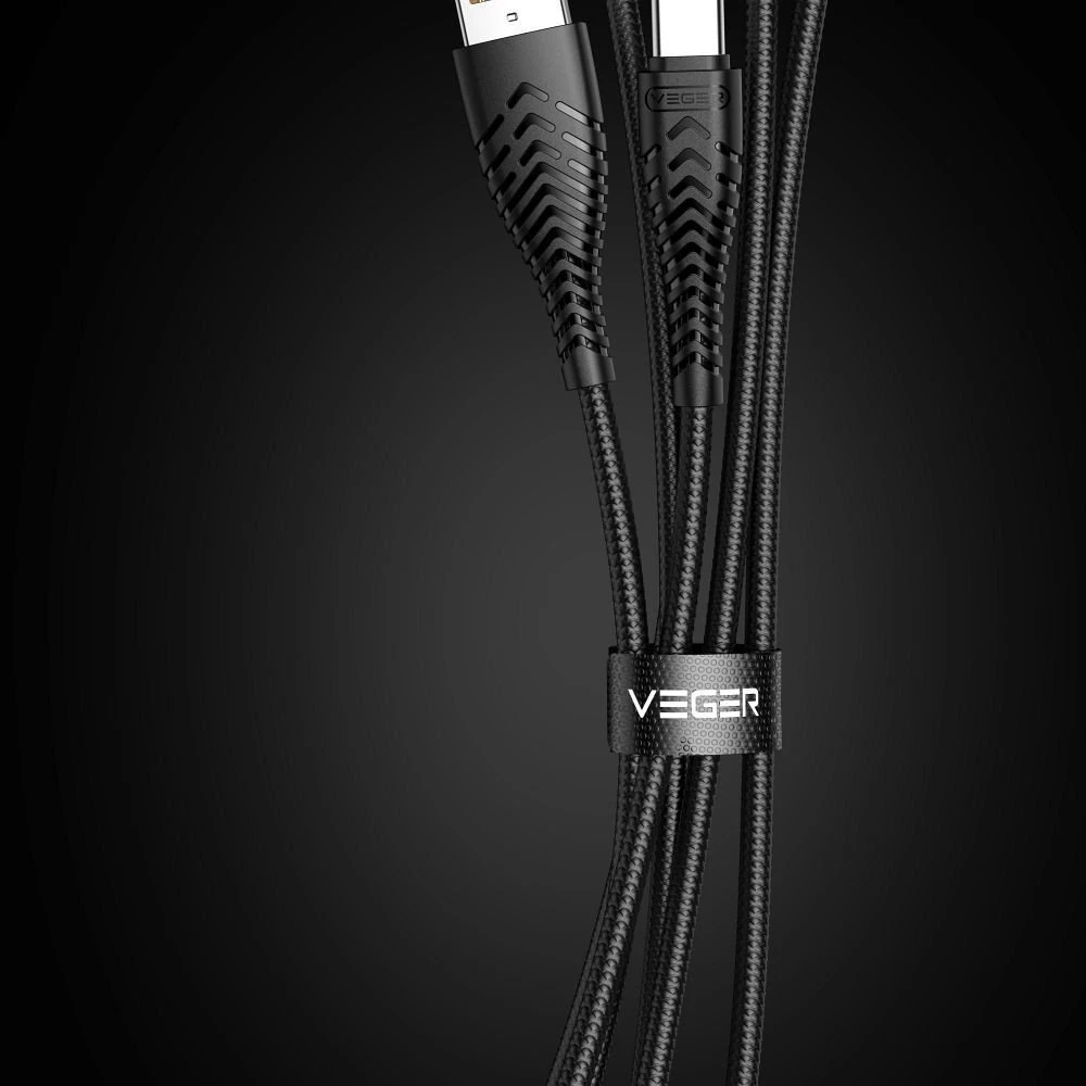 USB A tipo į USB C tipo kabelis VEGER 2,4A V104 1,2 m juodas