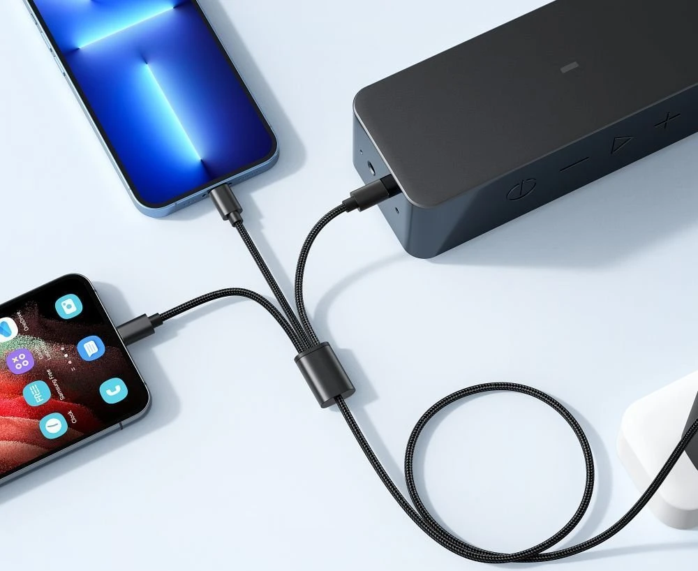 Laidas 3in1 USB A į Lightning / C tipo / Micro USB VEGER 2,4A 18W V303 1,2 m juodas