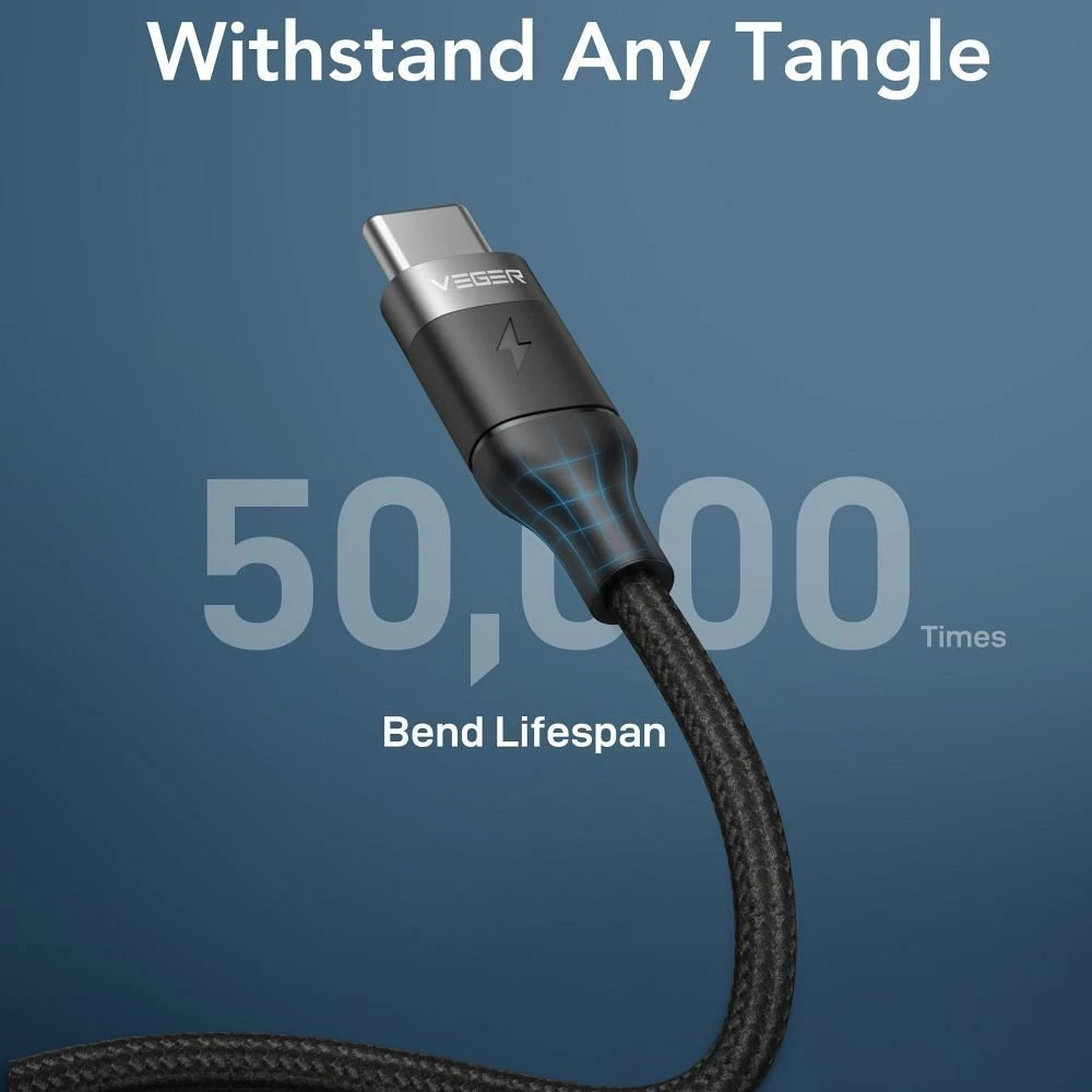 C tipo į C tipo jungtuvas VEGER PD 5A 100W CC02 1,5 m juodas