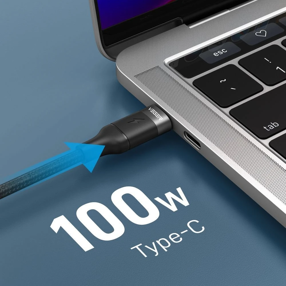 C tipo į C tipo jungtuvas VEGER PD 5A 100W CC02 1,5 m juodas