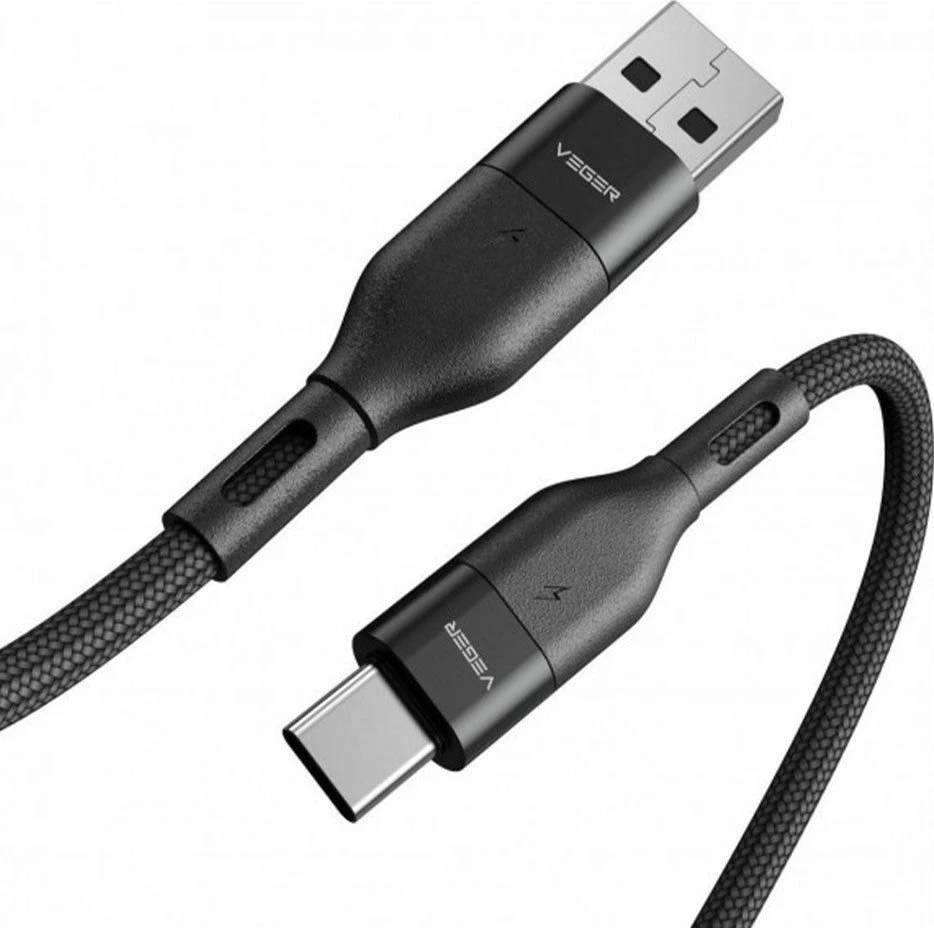 USB A tipo į USB C tipo laidas VEGER PD 5A 100W AC03 1,2 m juodas