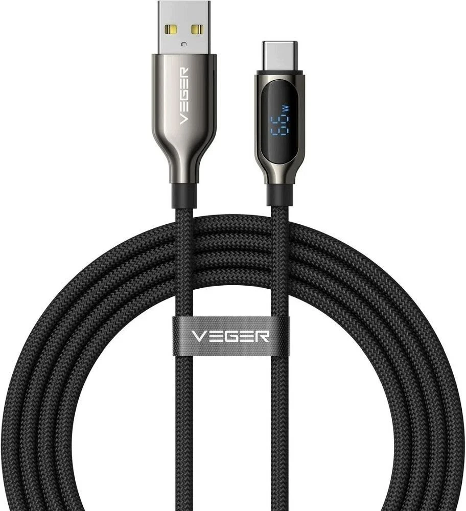Laidas su LED ekranu USB A į C tipo VEGER PD 3A 66W AC1-XHJ 1,2 m juodas