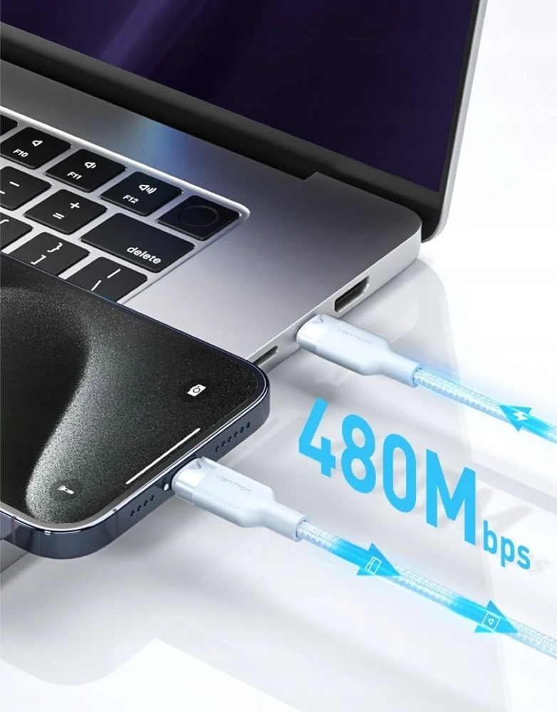 Kabelis USB Vention TRDBF USB-C do USB-C w oplocie 3A 480Mbps 60W PD 1m Juodas