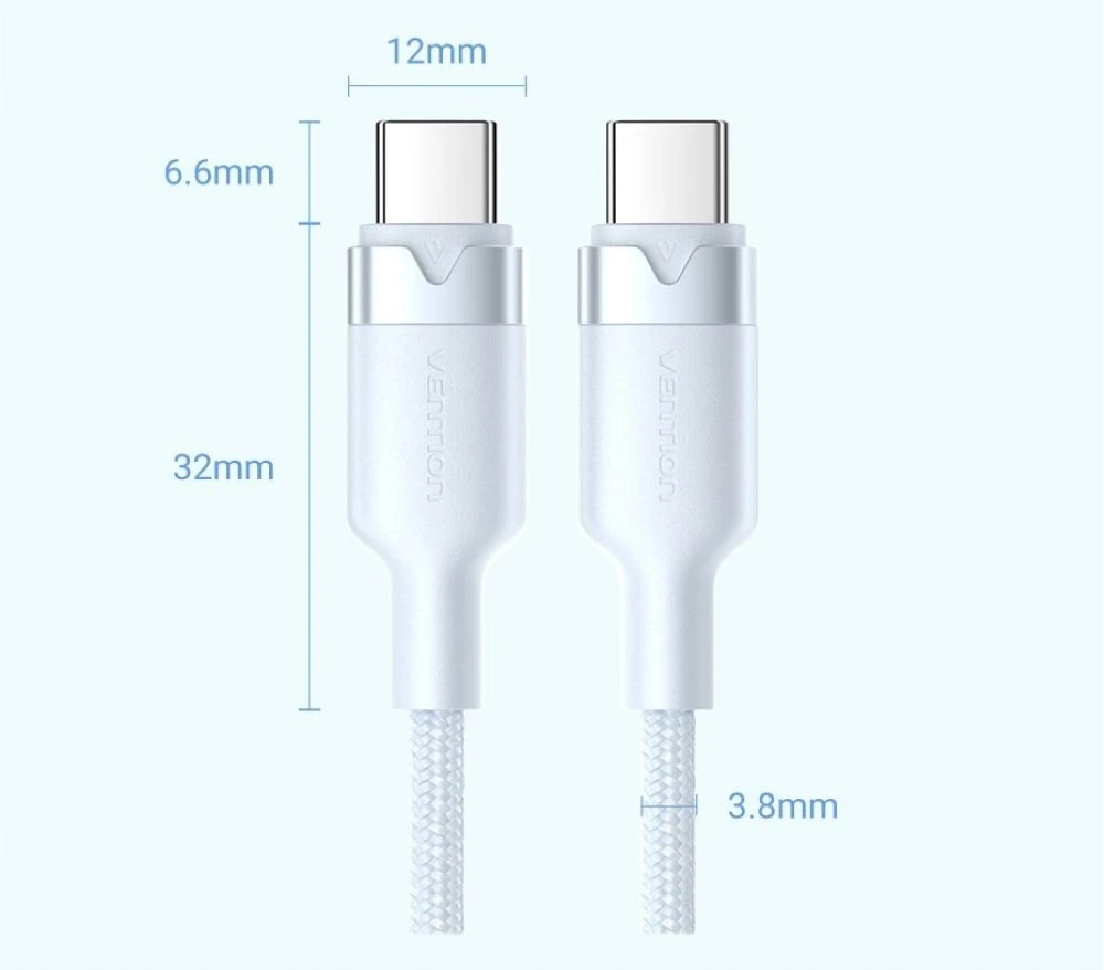 Kabelis USB Vention TRDBF USB-C do USB-C w oplocie 3A 480Mbps 60W PD 1m Juodas