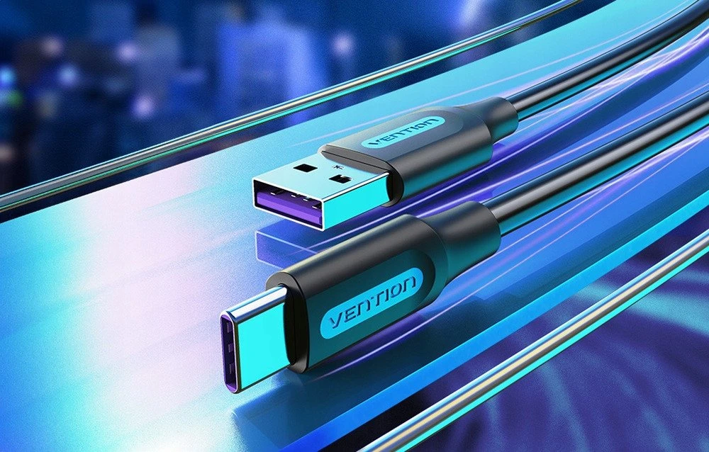 Vention USB 2.0 A į USB-C 5A kabelio anga CORBF 1m juodas PVC