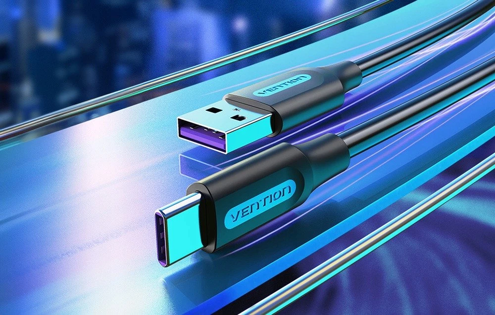Vention USB 2.0 A į USB-C 5A kabelio anga CORBH 2m juodo tipo PVC