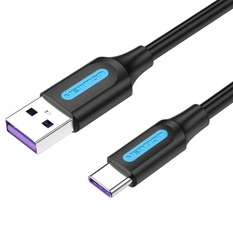 Vention USB 2.0 A į USB-C 5A kabelio ventiliacija CORBG 1.5 m juodas PVC