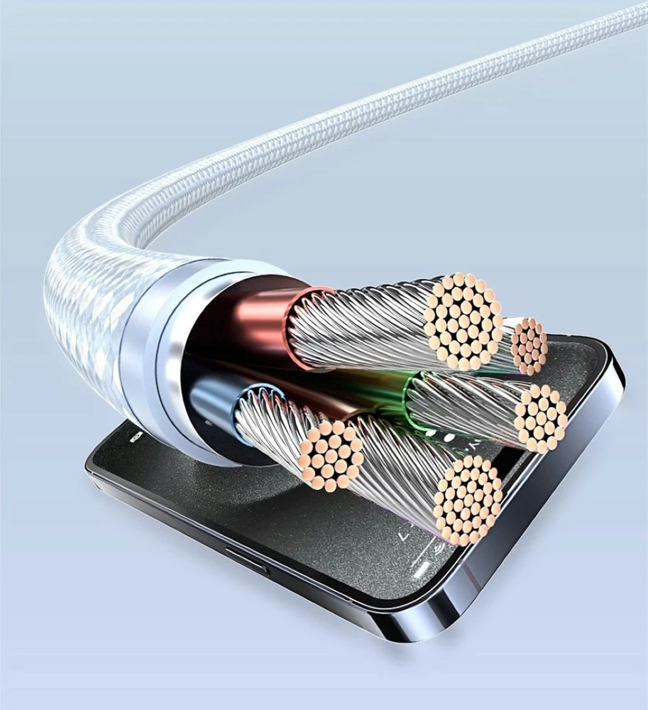 „Vention“ USB-C–C laidas, pintas, 3A, 480 Mbps, 60 W, 1 m, baltos spalvos