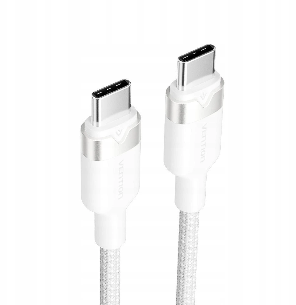 „Vention“ USB-C–C laidas, pintas, 3A, 480 Mbps, 60 W, 1 m, baltos spalvos