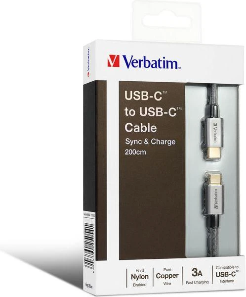 Kabelis USB Verbatim USB-C - USB-C 2 m Pilka (65054)