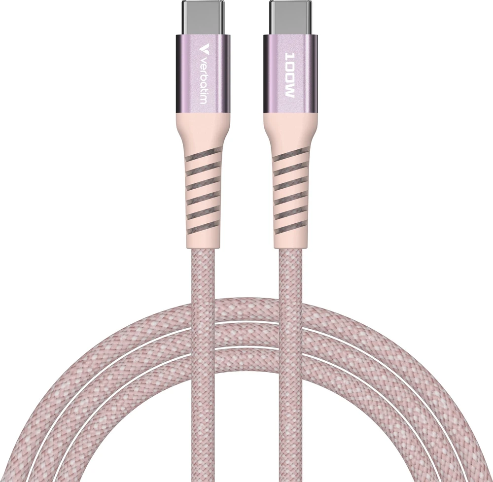 „Verbatim“ magnetinis sinchronizavimo ir įkrovimo laidas USB-C į USB-C, 100 W, 120 cm, Rožinė