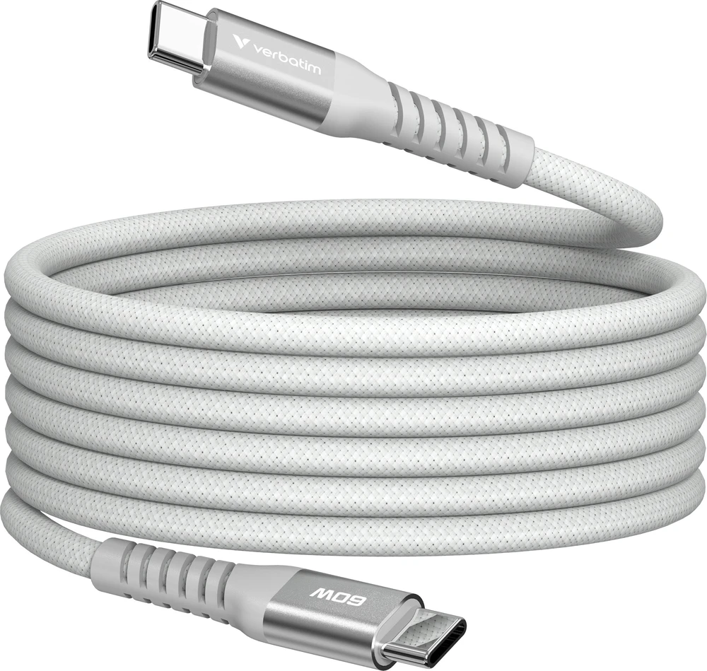 „Verbatim“ magnetinis sinchronizavimo ir įkrovimo laidas USB-C į USB-C, 60 W, 120 cm, pilkas