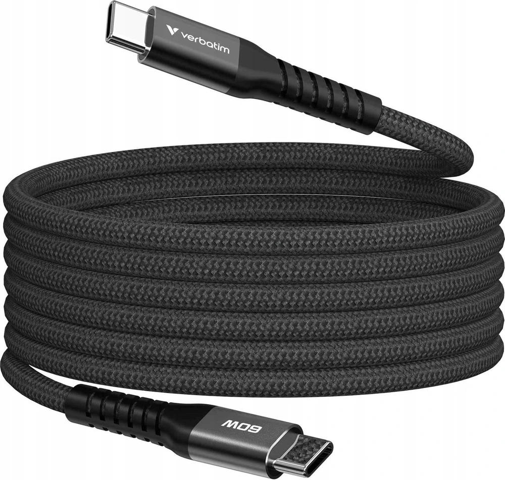 „Verbatim“ magnetinis sinchronizavimo ir įkrovimo laidas USB-C į USB-C, 60 W, 120 cm, Juodas