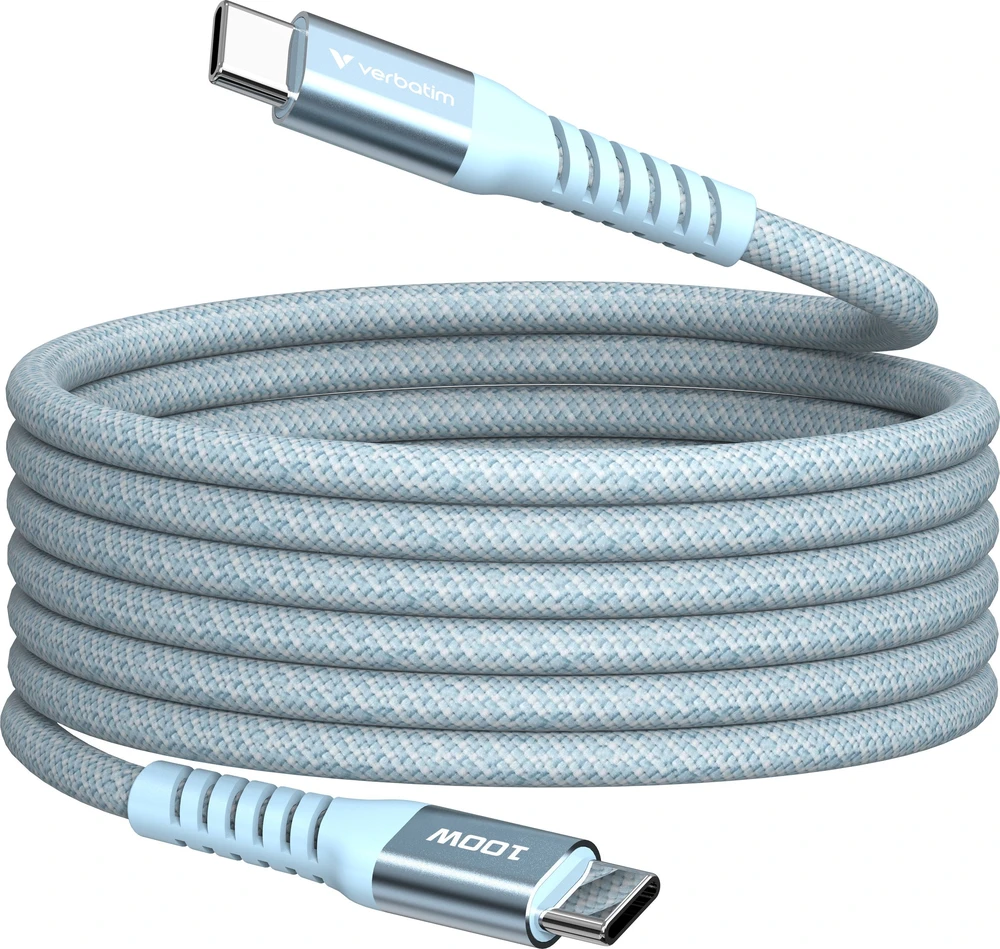 „Verbatim“ magnetinis sinchronizavimo ir įkrovimo laidas USB-C į USB-C, 100 W, 120 cm, Mėlyna