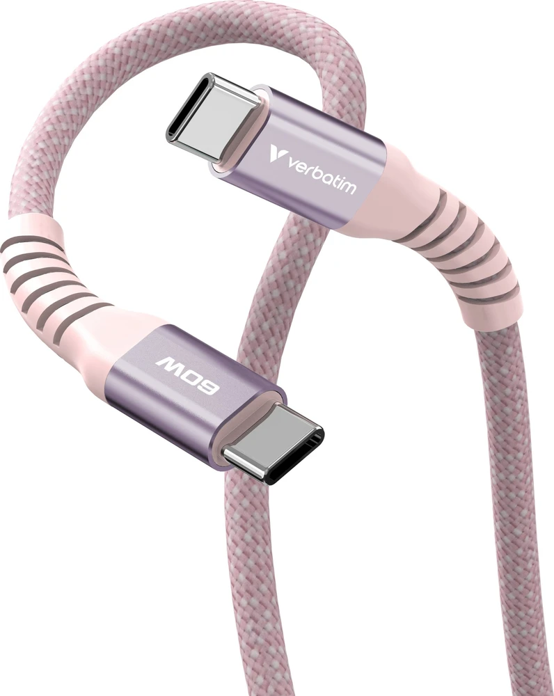 „Verbatim“ magnetinis sinchronizavimo ir įkrovimo laidas USB-C į USB-C, 60 W, 120 cm, Rožinė