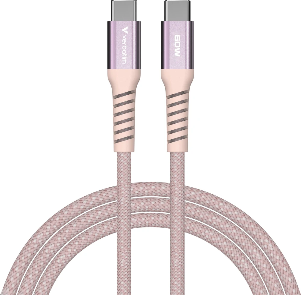 „Verbatim“ magnetinis sinchronizavimo ir įkrovimo laidas USB-C į USB-C, 60 W, 120 cm, Rožinė