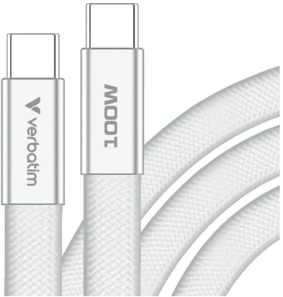 Kabelis Verbatim Sync & Charge SoftTouch USB-C į USB-C 100W PD3.0 120cm baltos spalvos 30277