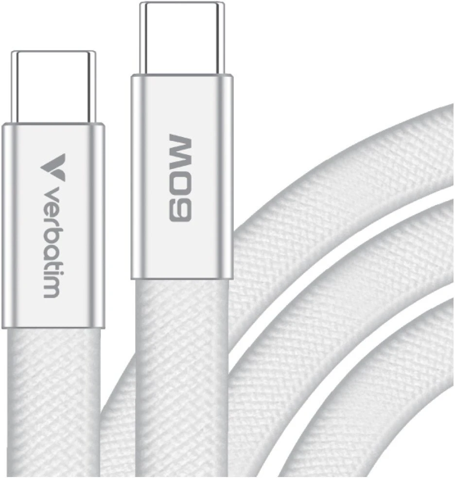 Kabelis Verbatim Sync & Charge SoftTouch USB-C į USB-C 60W PD3.0 120cm baltos spalvos 30274